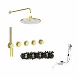Roca Concealed Shower Set Brushed Brass Roca T-Multi Switch Thermostatic Concealed Shower Valve with Rainshower Head, Pencil Handset  and Overflow Bath Filler