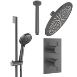 Crosswater Concealed Shower Set Slate / Ceiling Arm / 300mm Crosswater Design 2 Handle 2 Outlet Shower Set 4 with Rainfall Head and Slide Rail Kit