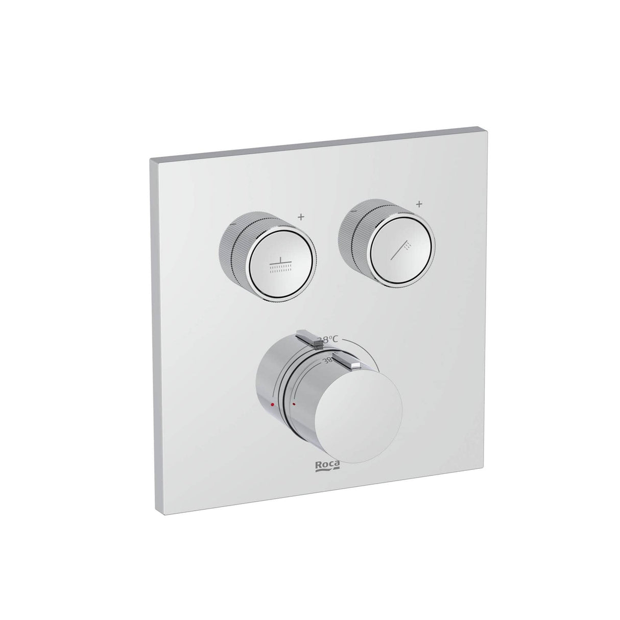 Roca Concealed Shower Set Roca T-3000 Square Switch Thermostatic Concealed Shower Valve with Rainshower Head, Shower Handset and Slide Rail Set