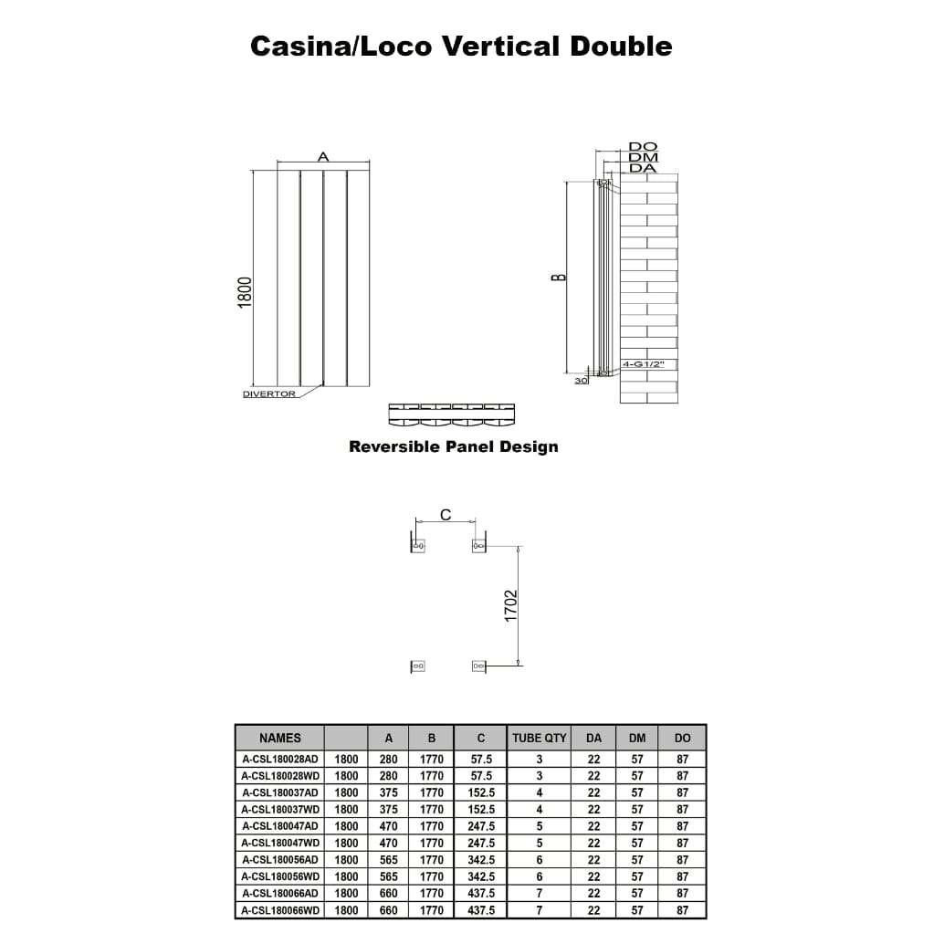 Reina Panel Radiator Reina Casina Vertical Aluminium Double Panel Radiator