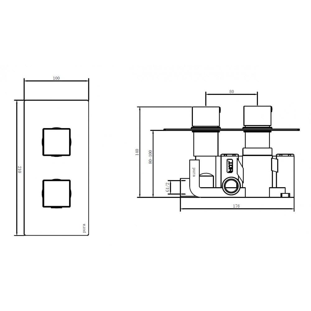 Imex Concealed Shower Set Imex Bloque2 1 Outlet, 2 Handle Concealed Shower Valve with Square 200mm Fixed Head in Chrome
