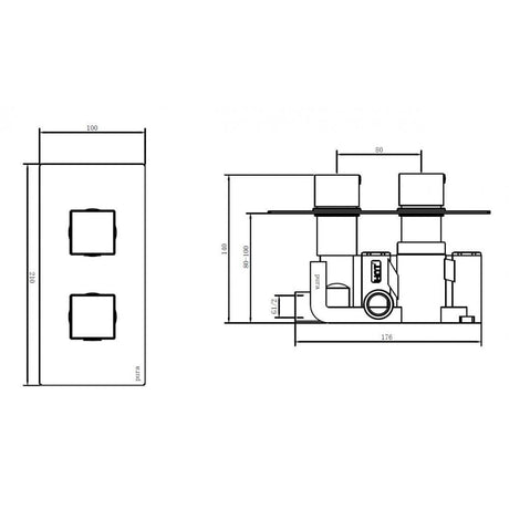 Imex Concealed Shower Set Imex Bloque2 1 Outlet, 2 Handle Concealed Shower Valve with Square 200mm Fixed Head in Chrome