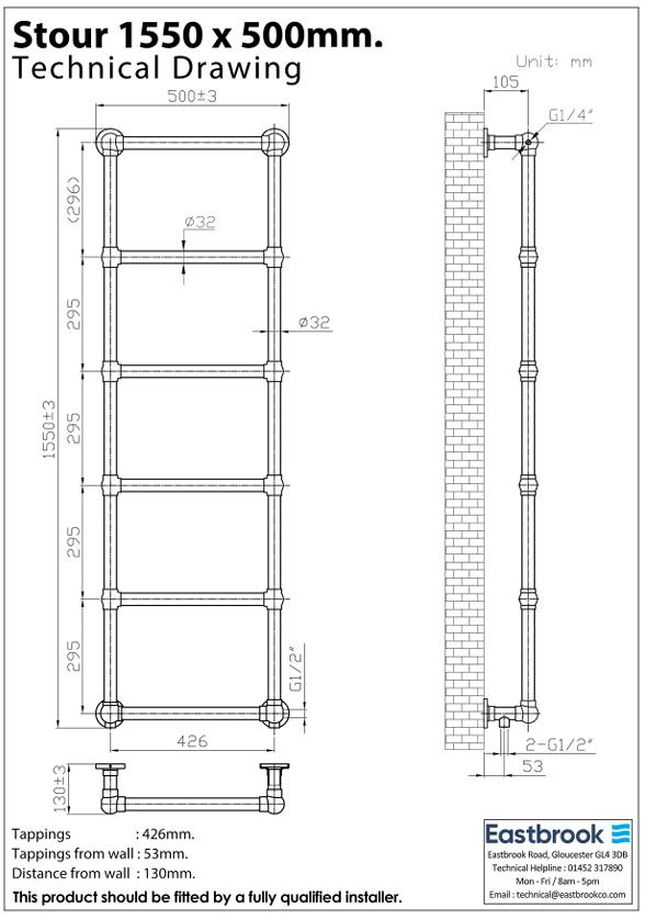 Eastbrook Traditional Towel Rail Eastbrook Stour Vertical Traditional Heated Towel Rail in Anthracite