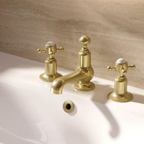 Crosswater 3 Tap Hole Basin Set Brushed Brass Crosswater Belgravia 3 Hole Basin Mixer Tap with Crosshead Handle