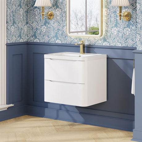 Aquarius Bathrooms Wall Mounted Vanity Unit Aquarius Seren 600mm Wall Mounted Two Drawer Vanity Unit with Basin