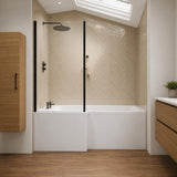 Aquarius Bathrooms L-Shaped Shower Bath Matt Black / 1600 x 850mm / Left Aquarius Urbano L-Shape Square Shower Bath Pack with Screen and Panel