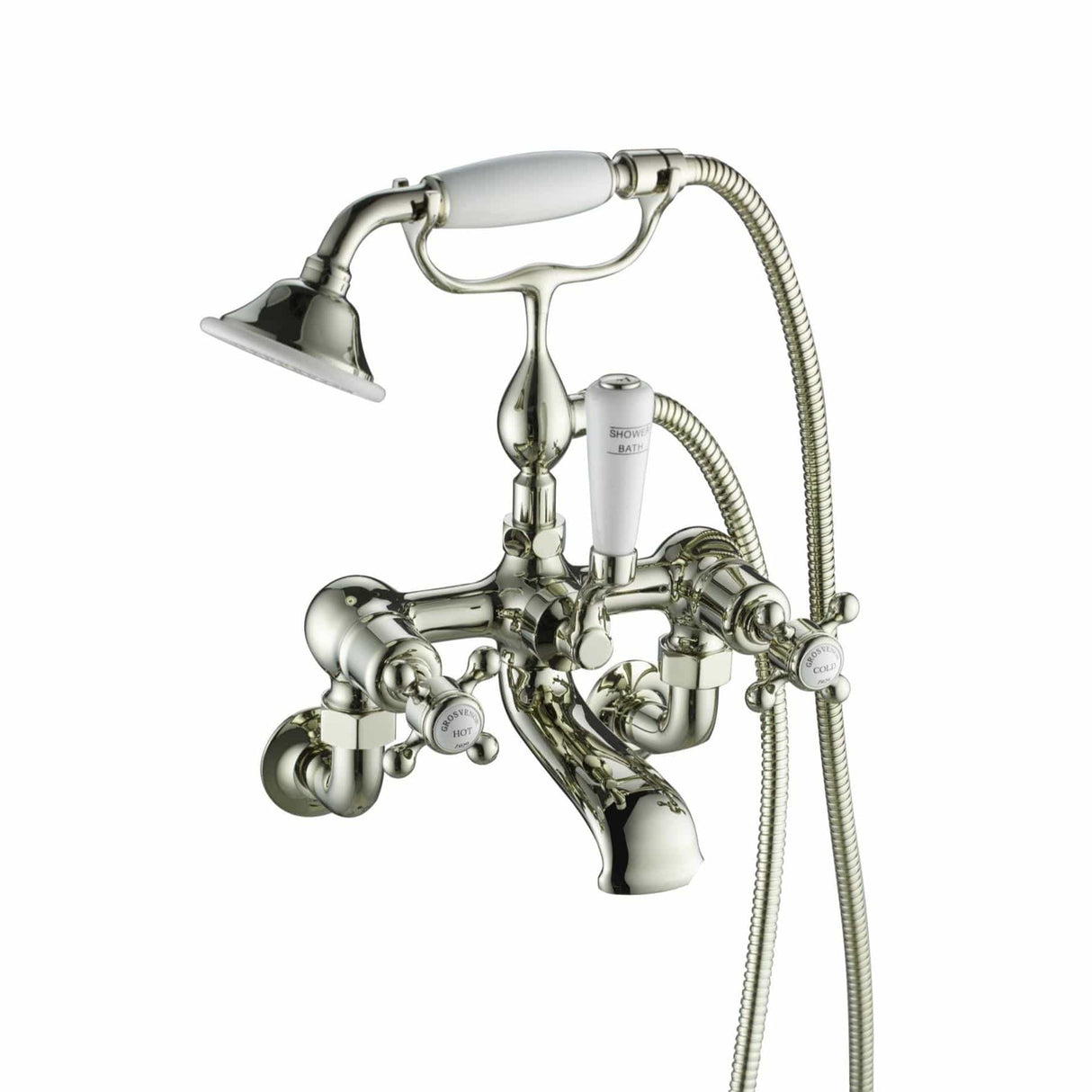 JTP Bath Shower Mixer Nickel JTP Grosvenor Cross Wall Mounted Bath Shower Mixer with Kit
