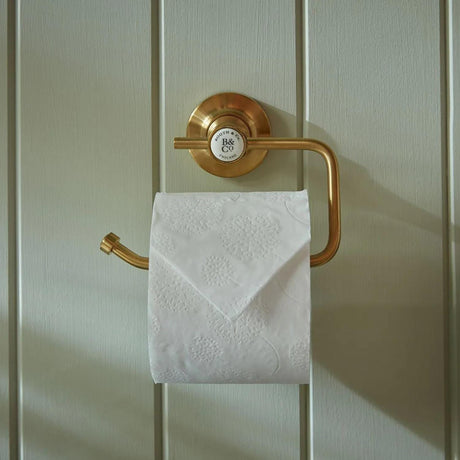 Vado Toilet Roll Holder Brushed Brass/Crackled White Booth & Co. Axbridge Toilet Roll Holder