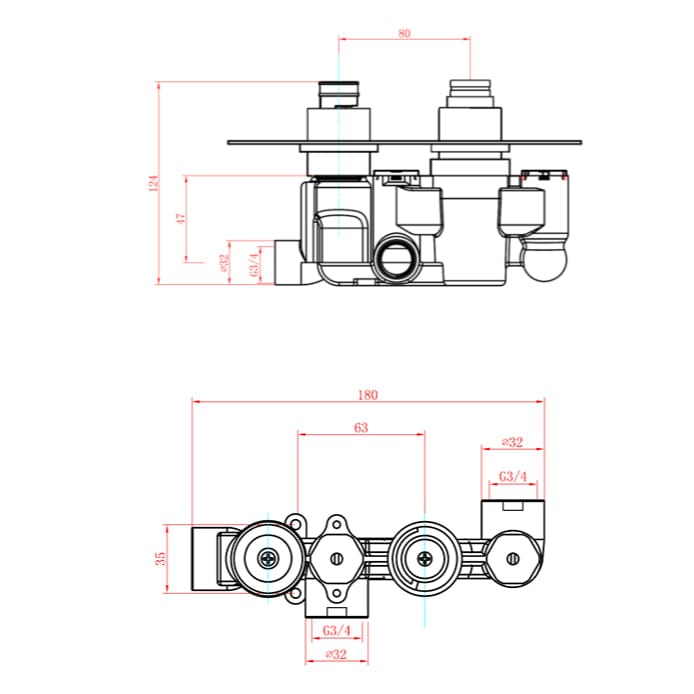 Sagittarius Concealed Shower Valve Sagittarius Ergo Lever 1 Outlet, 2 Handles Concealed Thermostatic Shower Valve