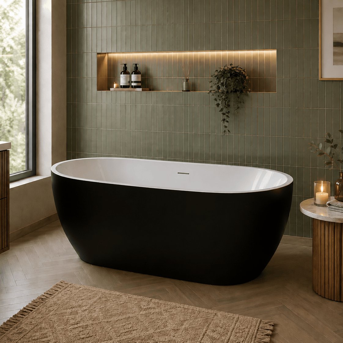 Aquarius Modern Freestanding Bath White Aquarius Luxor Freestanding Soaking Bath Tub - 1650 x 745mm - Gloss Black