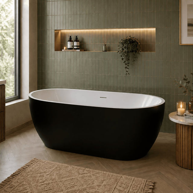 Aquarius Modern Freestanding Bath White Aquarius Luxor Freestanding Soaking Bath Tub - 1650 x 745mm - Gloss Black