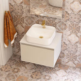 Imex Wall Hung Vanity Unit Imex Essence 600mm Wall Mounted Single Drawer Vanity Unit with Worktop and 1 Tap Hole White Basin - Cashmere