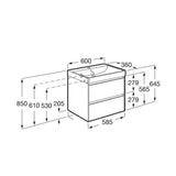 Roca Wall Mounted Vanity Unit Roca Ona 600mm Compact Wall Mounted Two Drawer Vanity Unit with Basin