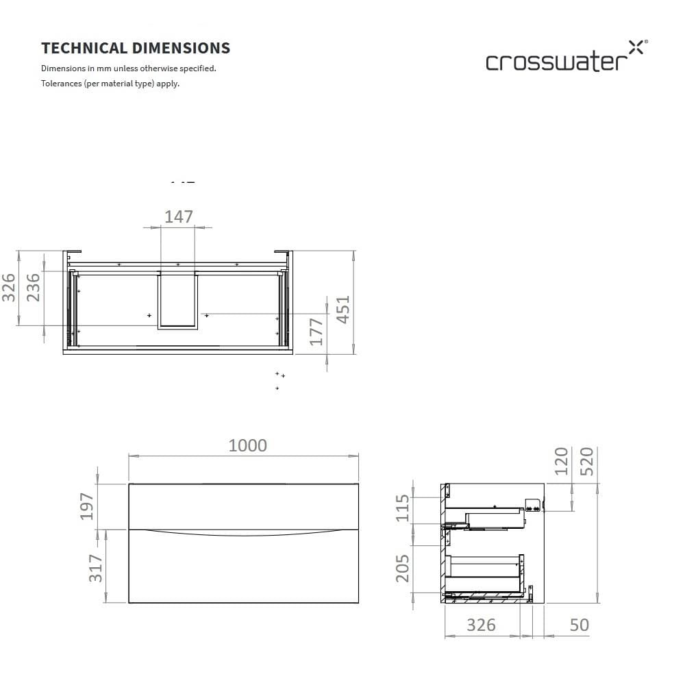 Crosswater Wall Mounted Vanity Unit Crosswater Glide II Wall Mounted Two Drawer Vanity Unit with Basin