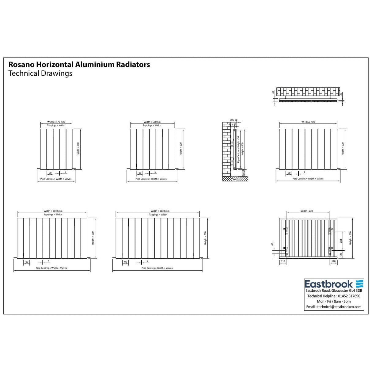 Eastbrook Panel Radiator Eastbrook Rosano Straight Horizontal Aluminium Radiator  in Matt White