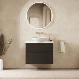 Crosswater Wall Mounted Vanity Unit 700mm / Matt Black / Carrara Marble Effect Crosswater Glide II Wall Mounted Two Drawer Vanity Unit with Worktop