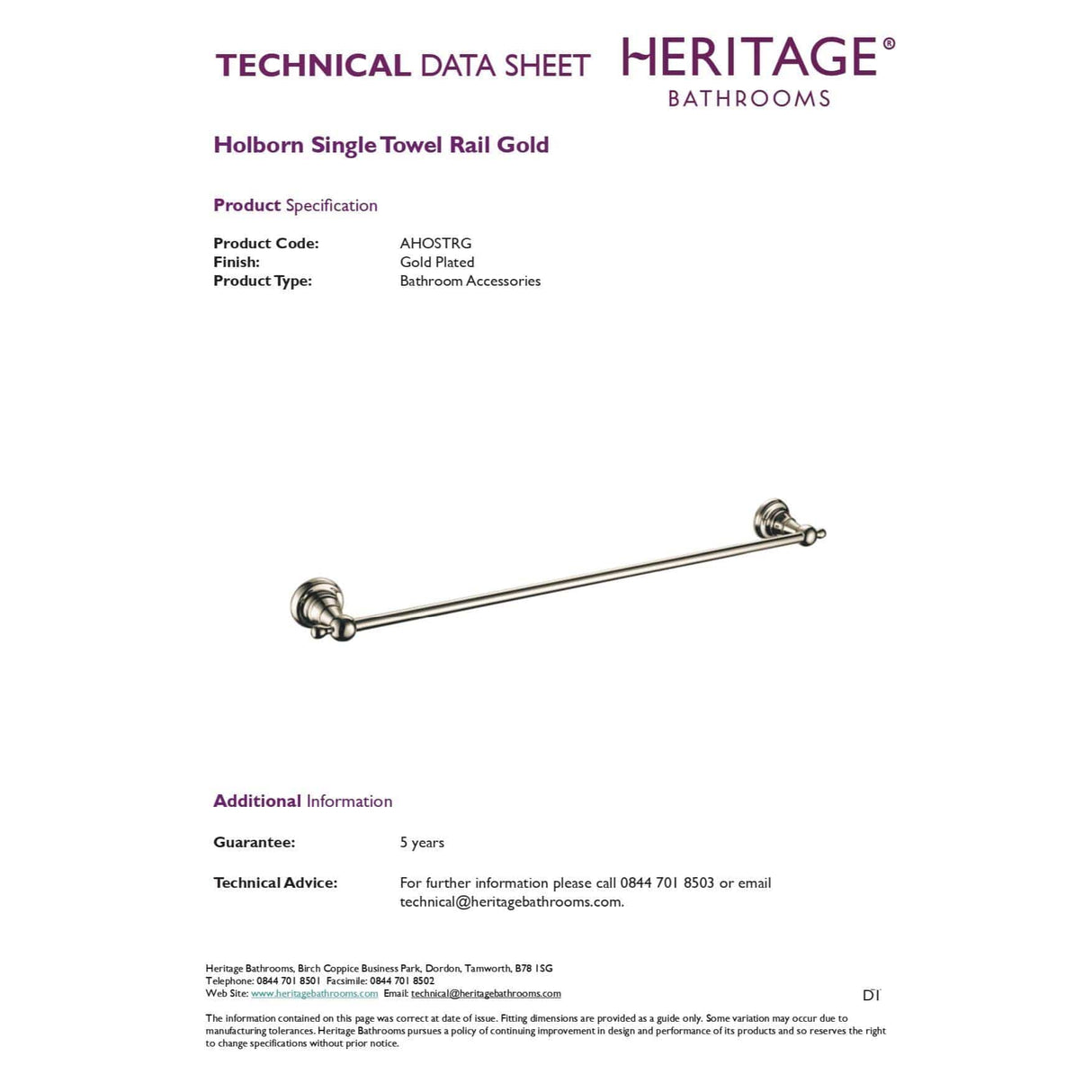Heritage Towel Rails and Rings Chrome Heritage Holborn Single Towel Rail