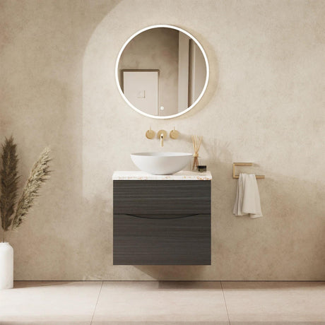 Crosswater Wall Mounted Vanity Unit 600mm / Steelwood / Gold Vein Estatuario Crosswater Glide II Wall Mounted Two Drawer Vanity Unit with Worktop