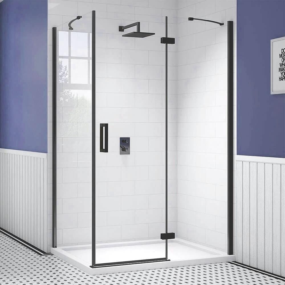 Merlyn Side Panel Matt Black / 760mm Merlyn Ionic Essence Frameless Side Panel for Hinged Shower Door and Inline Panel
