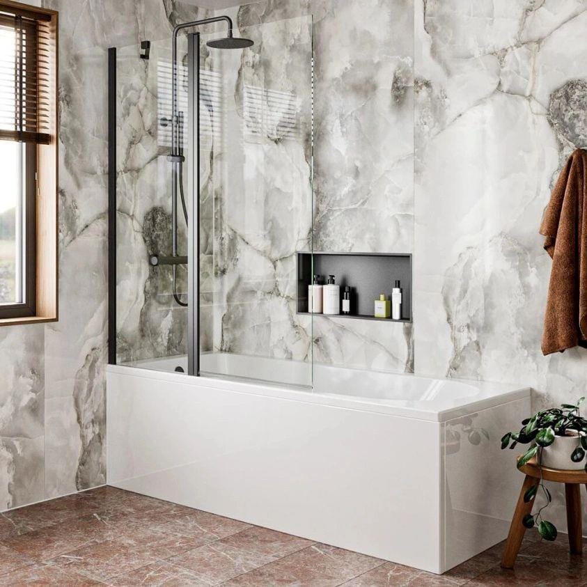 Crosswater Bath Screen Matt Black Crosswater Clear 6 Double Panel Hinged Bath Screen