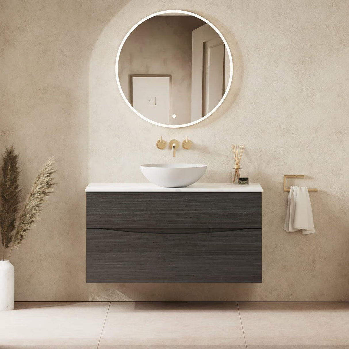 Crosswater Wall Mounted Vanity Unit 1000mm / Steelwood / Carrara Marble Effect Crosswater Glide II Wall Mounted Two Drawer Vanity Unit with Worktop