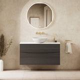 Crosswater Wall Mounted Vanity Unit 1000mm / Steelwood / Carrara Marble Effect Crosswater Glide II Wall Mounted Two Drawer Vanity Unit with Worktop