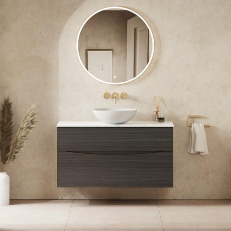 Crosswater Wall Mounted Vanity Unit 1000mm / Steelwood / Carrara Marble Effect Crosswater Glide II Wall Mounted Two Drawer Vanity Unit with Worktop