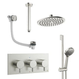 Crosswater Concealed Shower Set Brushed Nickel / Ceiling Arm / 200mm Crosswater Design 3 Handle 3 Outlet Shower Set 9 with Slide Rail Kit, Rainfall Head and Overflow Bath Filler