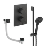 UK Bathroom Store Concealed Shower Set Matt Black Crosswater Crossbox Shower Set 6 - 2 Outlet with Riser Rail Kit and Overflow Bath Filler Waste