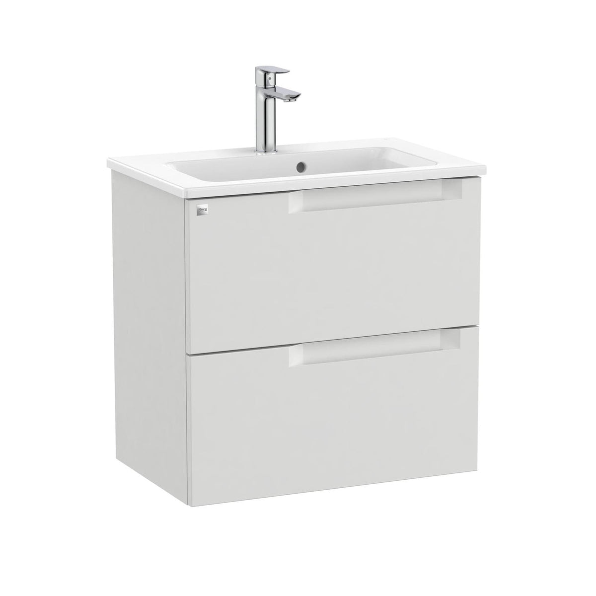 Roca Wall Mounted Vanity Unit Pebble Grey Roca Aleyda Compact 600mm Wall Mounted Two Drawer Vanity Unit with Basin