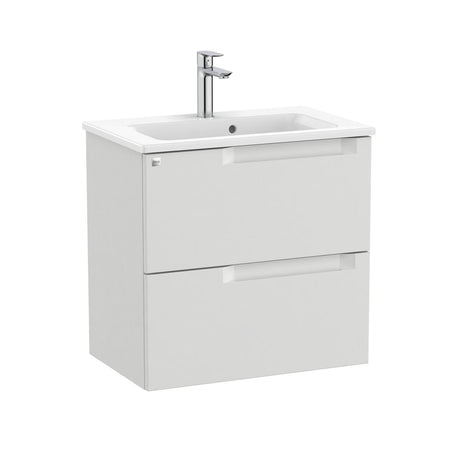 Roca Wall Mounted Vanity Unit Pebble Grey Roca Aleyda Compact 600mm Wall Mounted Two Drawer Vanity Unit with Basin