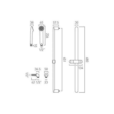 Vado Arrondi Slide Rail Shower Kit with Handset and Wall Outlet in Chrome