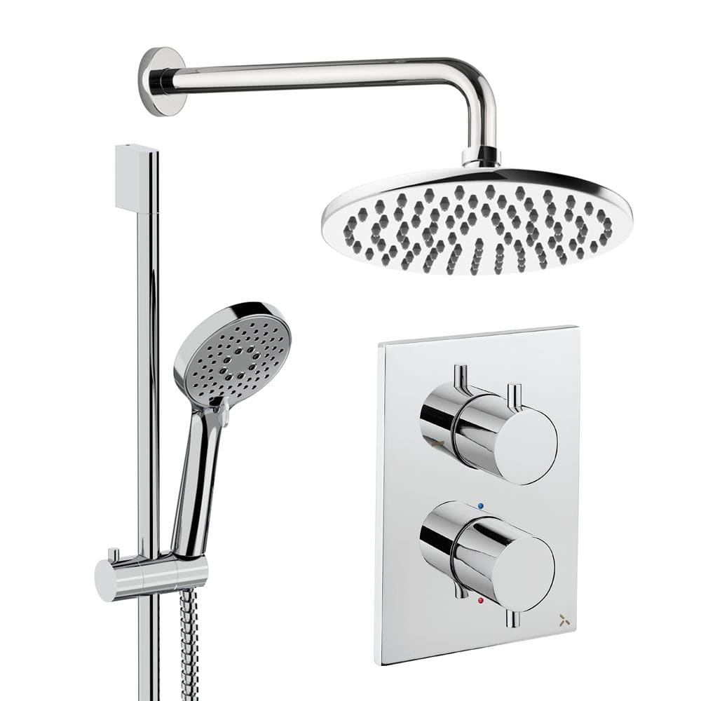 UK Bathroom Store Concealed Shower Set Chrome / Wall Arm / 200mm Crosswater Crossbox Shower Set 4 - 2 Outlet with Riser Rail Kit and Fixed Overhead Showerhead