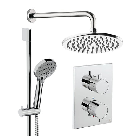 UK Bathroom Store Concealed Shower Set Chrome / Wall Arm / 200mm Crosswater Crossbox Shower Set 4 - 2 Outlet with Riser Rail Kit and Fixed Overhead Showerhead
