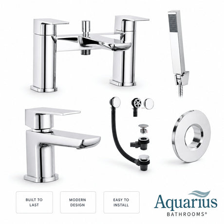 Aquarius Bathrooms Bath Shower Mixer Chrome Aquarius Hydro Complete Bath Brassware Pack with Basin Mixer, Bath and Shower Mixer
