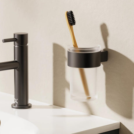 Crosswater Toothbrush Holder Matt Black Crosswater Velo Tumbler and Holder