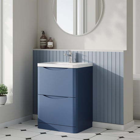 Aquarius Bathrooms Floor Standing Vanity Unit Blue Aquarius Seren 600mm Floor Standing Two Drawer Vanity Unit with Basin