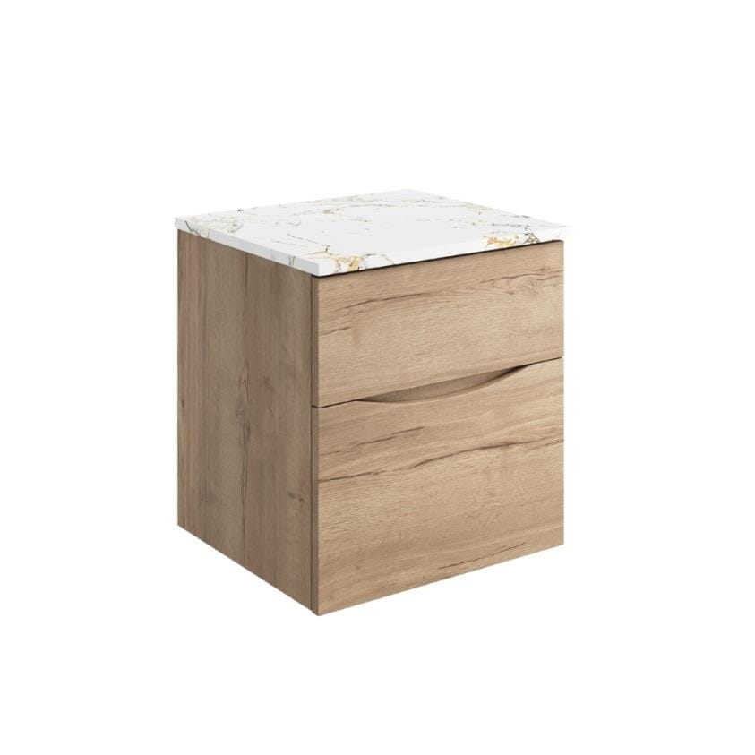 Crosswater Wall Mounted Vanity Unit 500mm / Windsor Oak / Gold Vein Estatuario Crosswater Glide II Wall Mounted Two Drawer Vanity Unit with Worktop