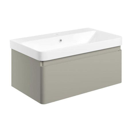 Aquarius Bathrooms Wall Mounted Vanity Unit Matt Latte / 805mm Aquarius Sophie Wall Hung One Drawer Vanity Unit with 1 Tap Hole Basin