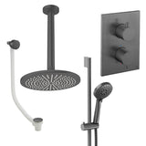 UK Bathroom Store Concealed Shower Set Slate / Ceiling Arm / 300mm Crosswater Crossbox Shower Set 10 - 3 Outlet with Fixed Overhead Shower, Slide Rail Kit and Overflow Bath Filler Waste