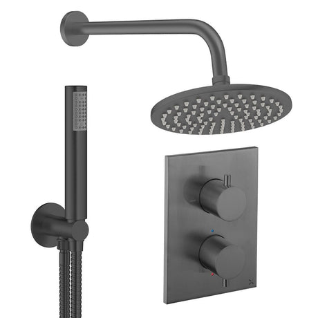 UK Bathroom Store Concealed Shower Set Slate / Wall Arm / 200mm Crosswater Crossbox Shower Set 3 - 2 Outlet with Pencil Handset and Fixed Overhead Shower