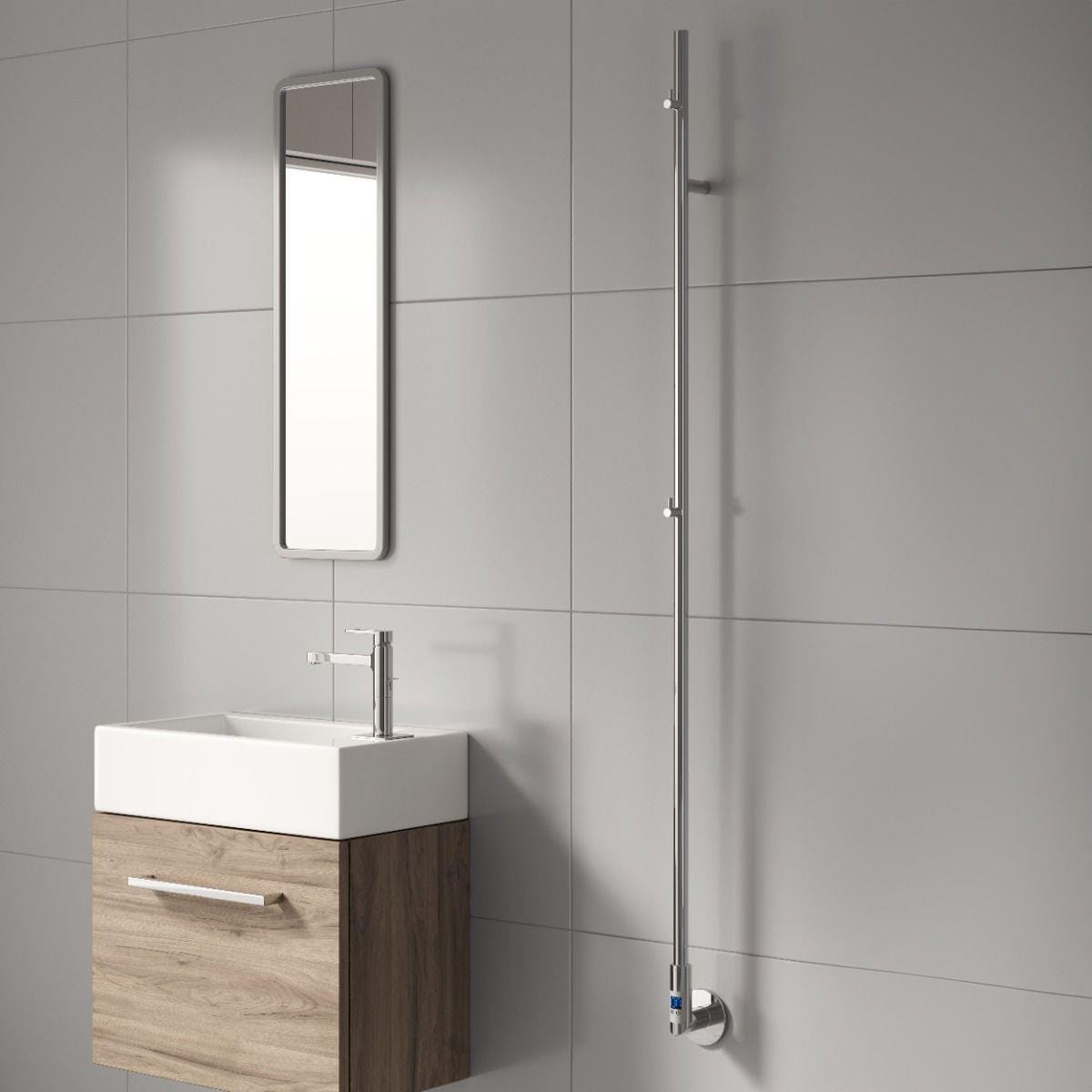 Reina Designer Towel Radiator Polished Stainless Steel Reina Ines Dry Electric Designer Towel Pole with Digital Timers - 1500 x 22mm