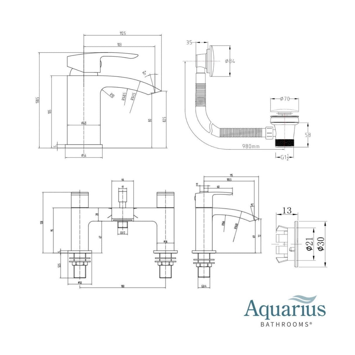Aquarius Bathrooms Bath Shower Mixer Aquarius Arc Complete Brassware Pack with Basin Tap, Bath and Shower Mixer