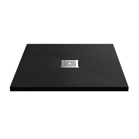 UK Bathroom Store Square Shower Tray Aquarius Urbano Slimline 33mm Slate Effect Square Stone Resin Shower Tray in Black Slate