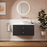 Crosswater Wall Mounted Vanity Unit Deep Indigo Blue / 910 x 460mm Crosswater Canvass Vanity Unit with White Carrara Marble Effect Worktop