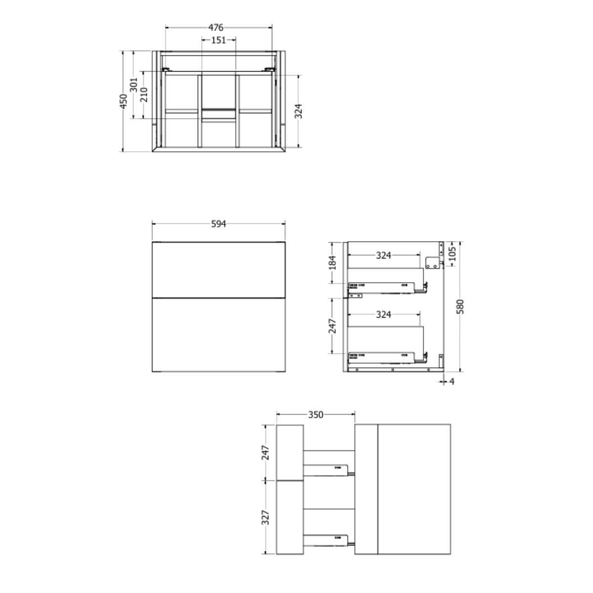 Crosswater Wall Mounted Vanity Unit Crosswater Avenue Vanity Unit with Basin - 600mm - Two Drawer - Wall Mounted