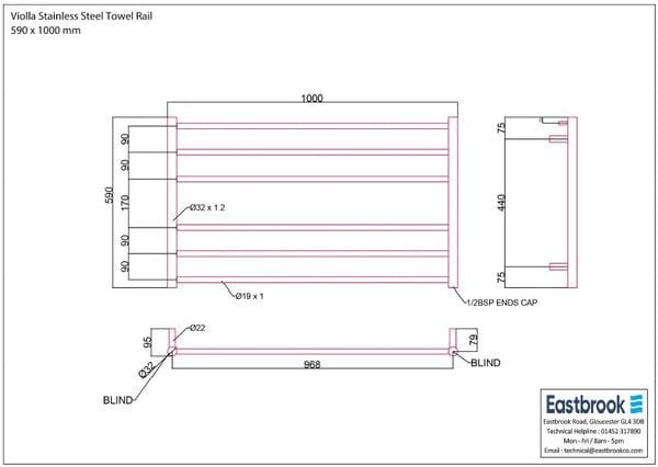 Eastbrook Ladder Rail Eastbrook Violla Straight Vertical Heated Towel Rail