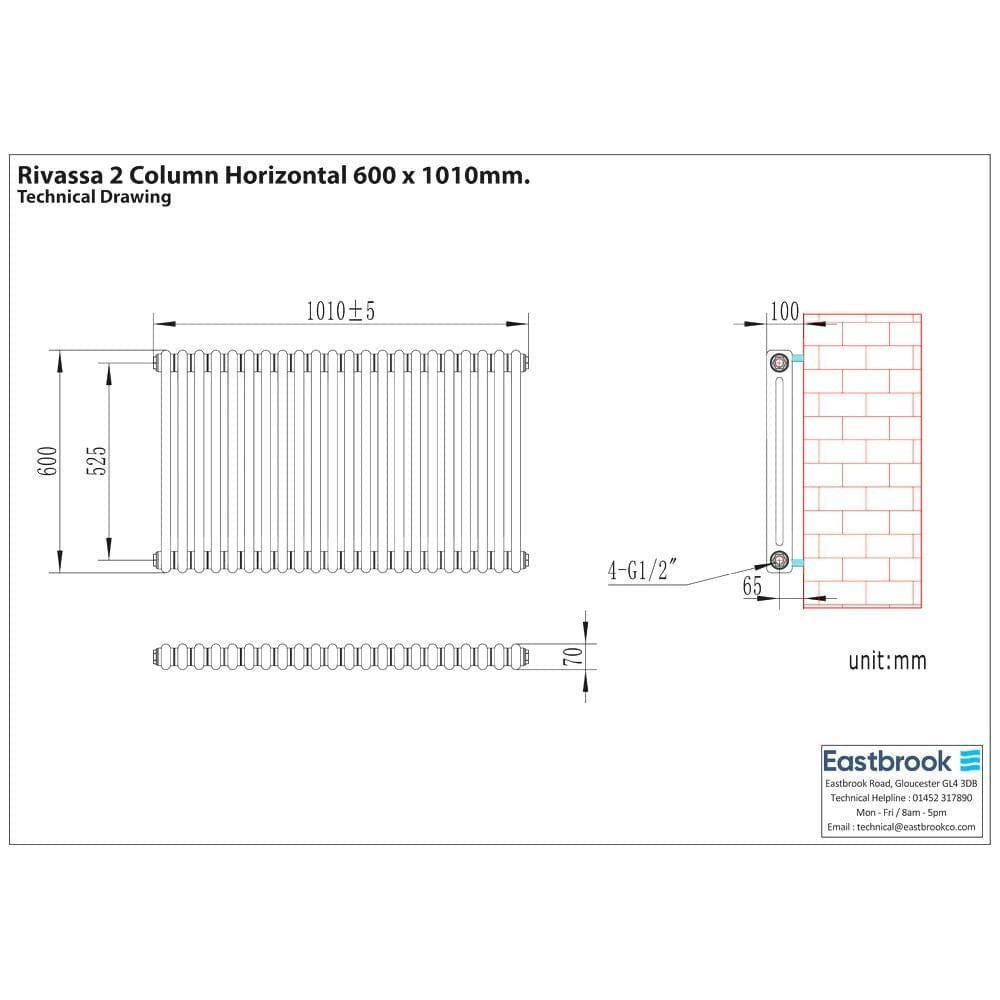 Eastbrook Column Radiator Eastbrook Rivassa Traditional 2 Column Radiator in Chrome Effect