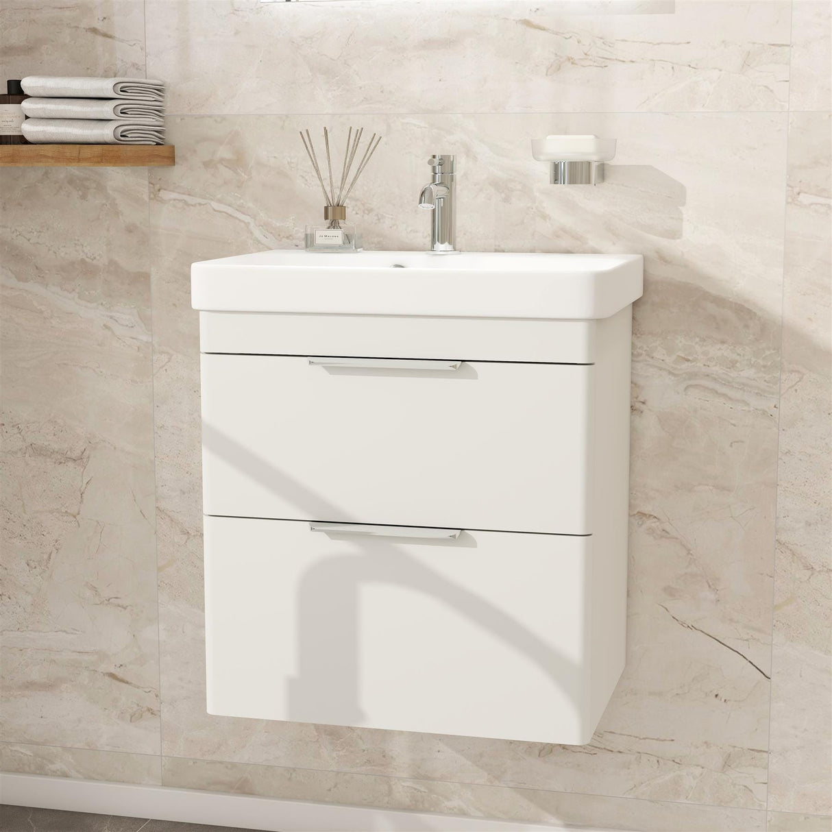 Imex Cloakroom Vanity Unit Matt White Imex Luna 550mm Wall Mounted Double Drawer Vanity Unit with Basin