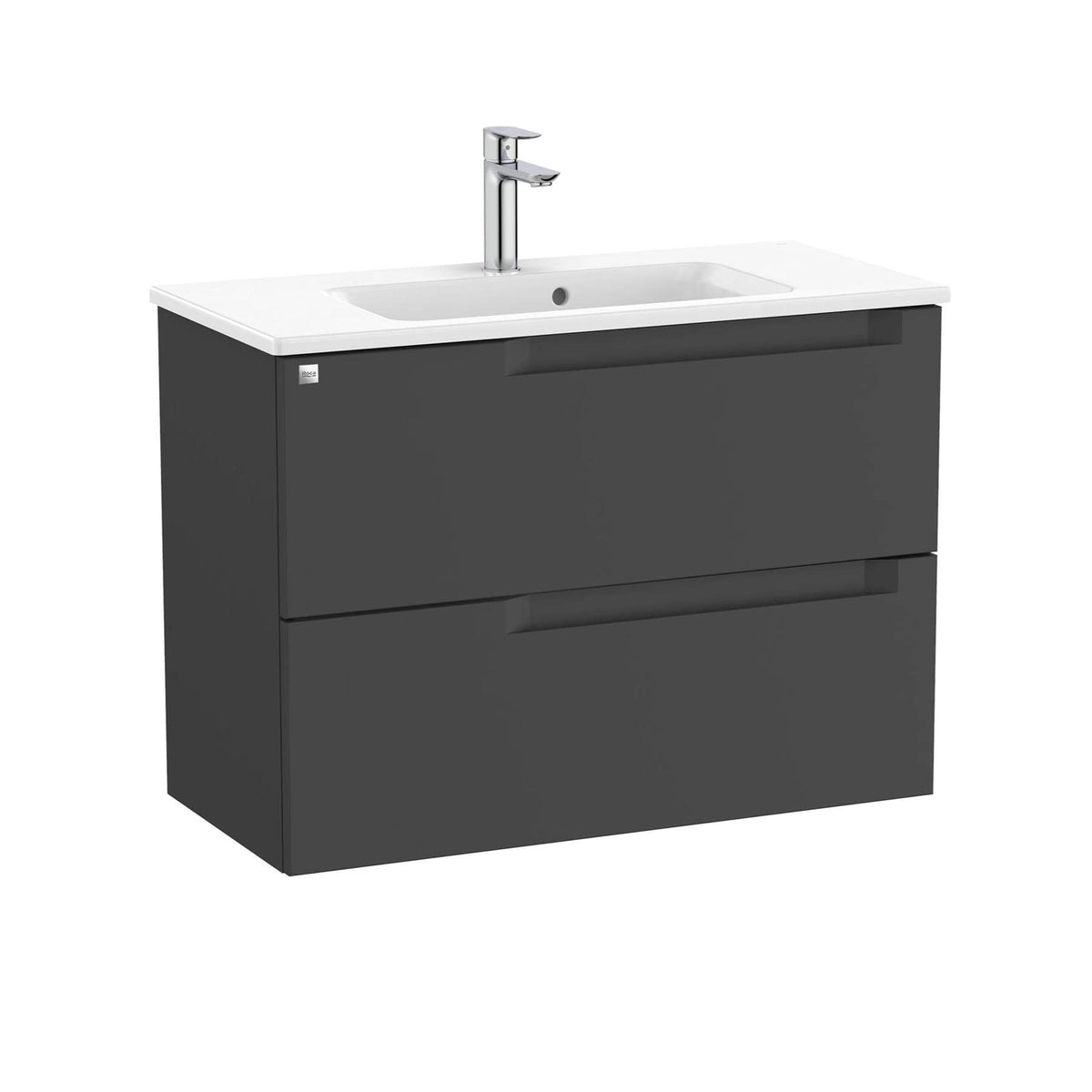 Roca Wall Mounted Vanity Unit Matt Black Roca Aleyda Compact 800mm Wall Mounted Two Drawer Vanity Unit with Basin